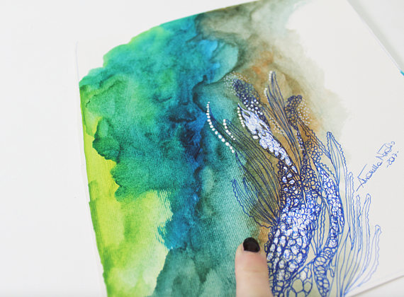 570x420 Watercolor Underwater Painting Underwater Sea Blue - Underwater Painting Watercolor