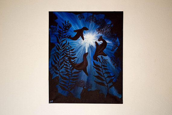 570x380 Seals Playing In The Sun Acrylic Underwater Scene Painting - Underwater Scene Painting