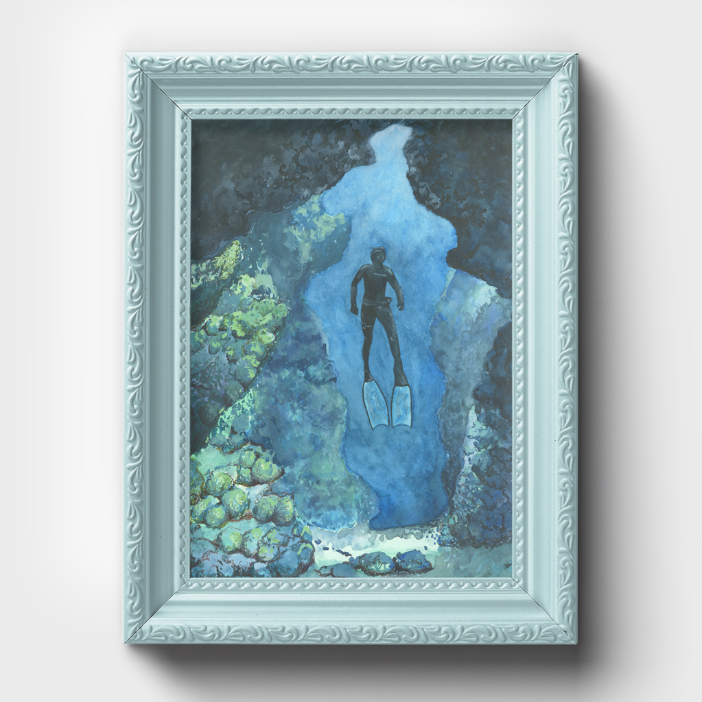 1023x1024 Scuba Diver Underwater Ocean Watercolor Print Art Amp Advocacy - Underwater Watercolor Painting