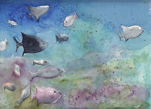300x218 Underwater Illustration Original Watercolor Painting 9 X 12 Inches - Underwater Watercolor Painting