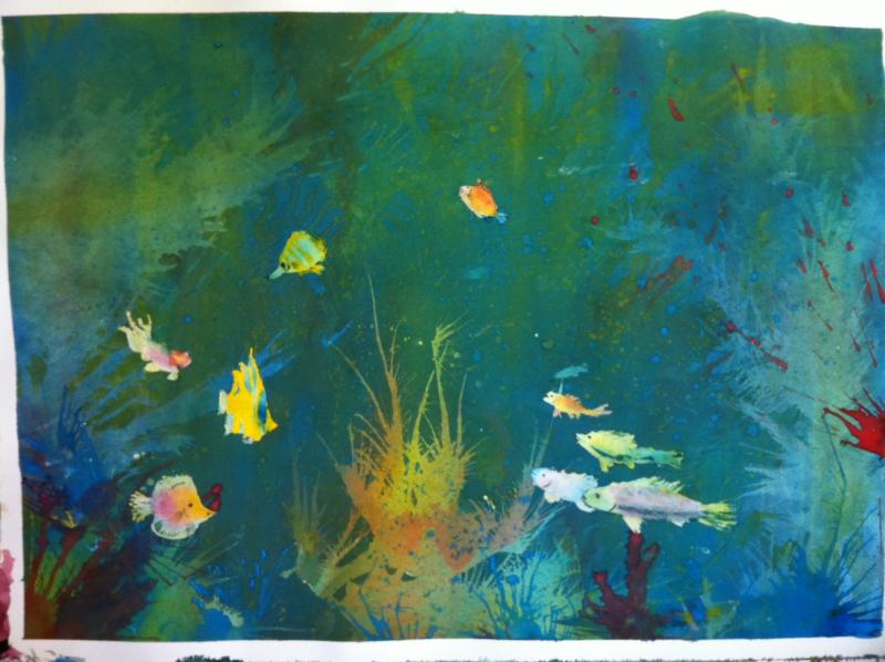 800x598 Watercolor Underwater Reef - Underwater Watercolor Painting