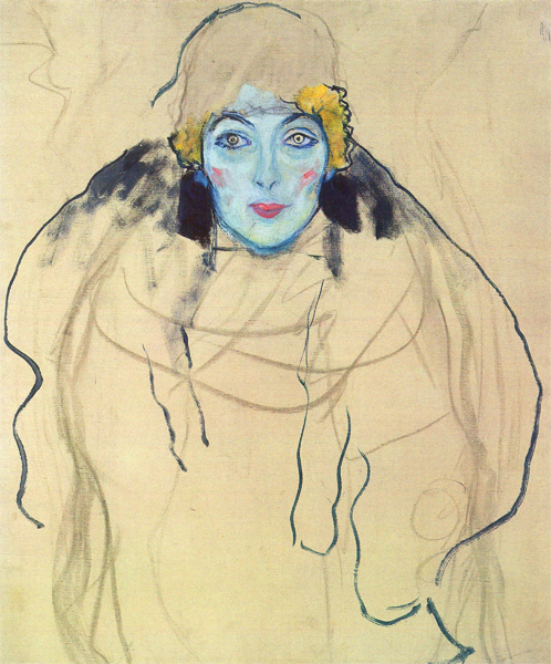 498x600 Unfinished Portrait Of A Lady En Face, Gustav Klimt Painting - Unfinished Painting