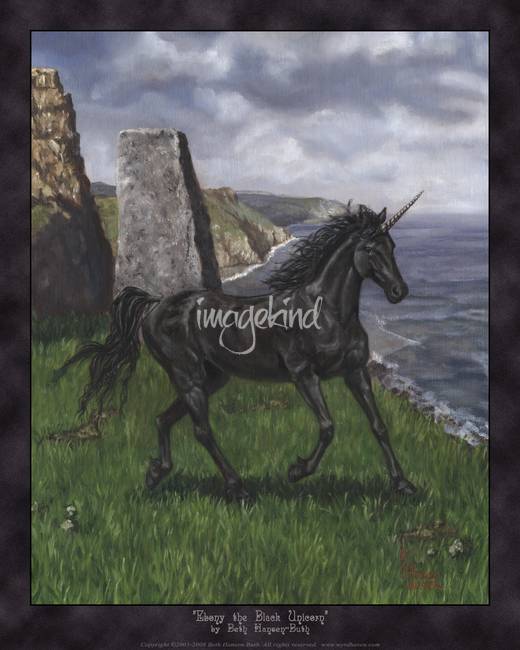 520x650 Ebony The Black Unicorn Oil Painting By Beth Hansen Buth - Unicorn Oil Painting