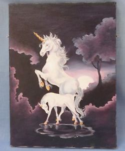 250x300 Unicorn Oil Painting On Canvas Fredrix Wood Frame 12x16 Portrait - Unicorn Oil Painting