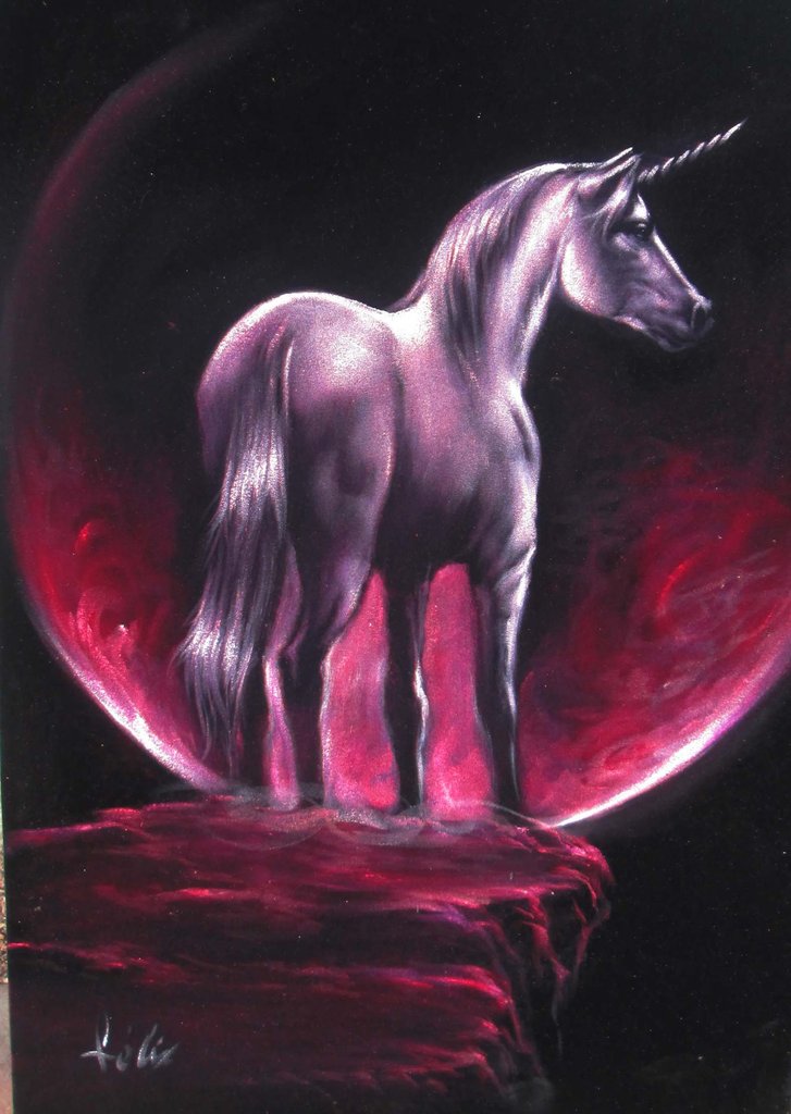 727x1024 Unicorn, Original Oil Painting On Black Velvet By Enrique Felix - Unicorn Oil Painting