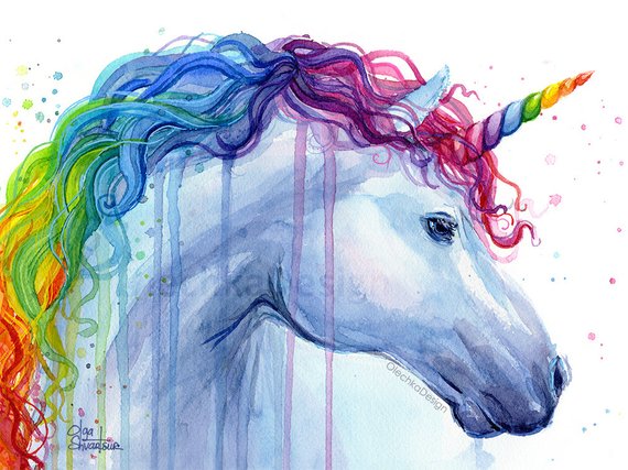 570x427 Rainbow Unicorn Painting Art Print Unicorn Watercolor Art - Unicorn Painting