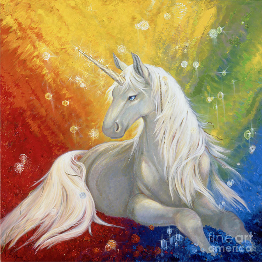 900x900 Unicorn Rainbow Painting By Silvia Duran - Unicorn Painting