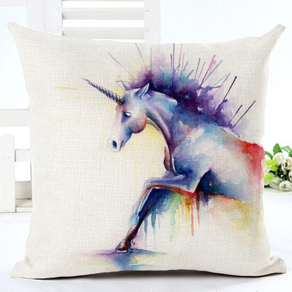 600x600 Unicorn Linen Watercolor Painting Pillow Cover Anilopro - Unicorn Watercolor Painting