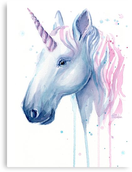 422x550 Unicorn Watercolor Cotton Candy Canvas Prints By Olga Shvartsur - Unicorn Watercolor Painting