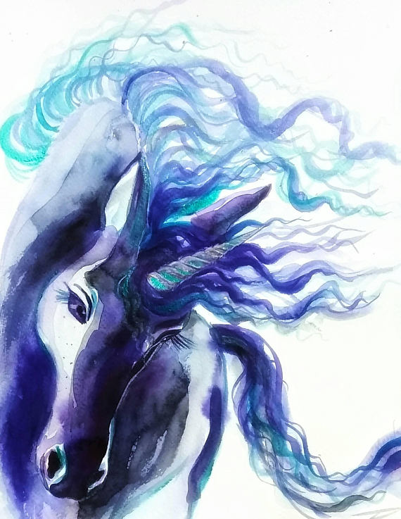 570x737 Unicorn Watercolor Painting Nursery Decor Unicorns Original - Unicorn Watercolor Painting