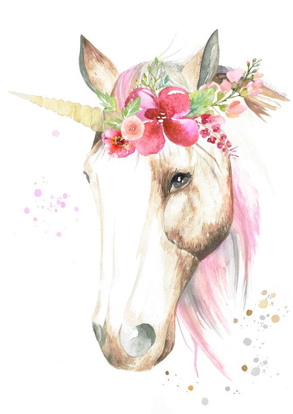 570x806 Watercolour Unicorn With Flower Crown - Unicorn Watercolor Painting