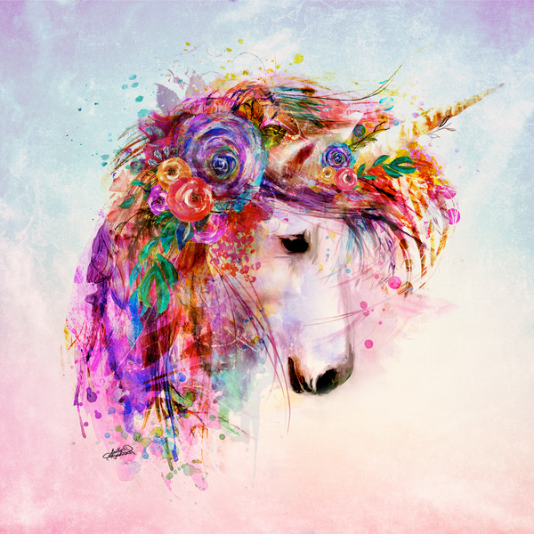 600x600 Garden Of The Wild Series - Unicorn Watercolor Painting