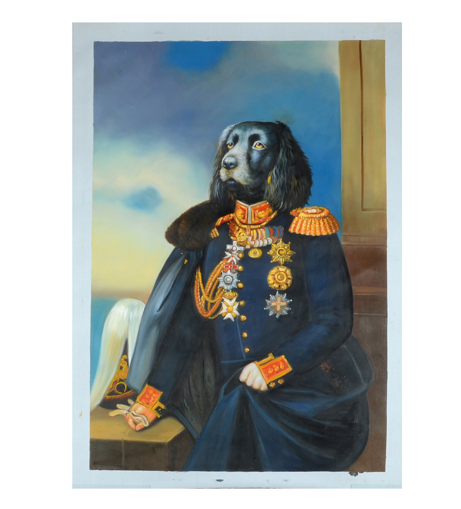 906x1000 Original Oil Portrait Painting Of A Dog In A Military Uniform Ebth - Uniform Painting