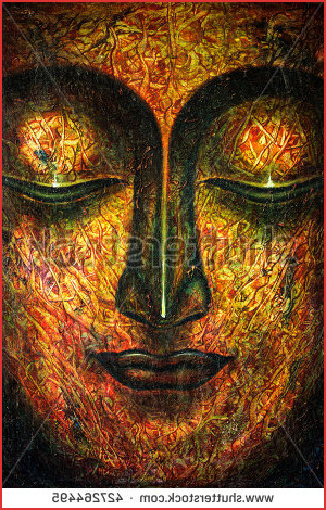 300x470 Texture Painting Unique Oil Painting By Hand Buddha Face Stock - Unique Oil Painting