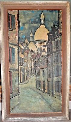 235x400 Unique Oil Painting Montmartre Paris Street Scene Signed, Dated - Unique Oil Painting