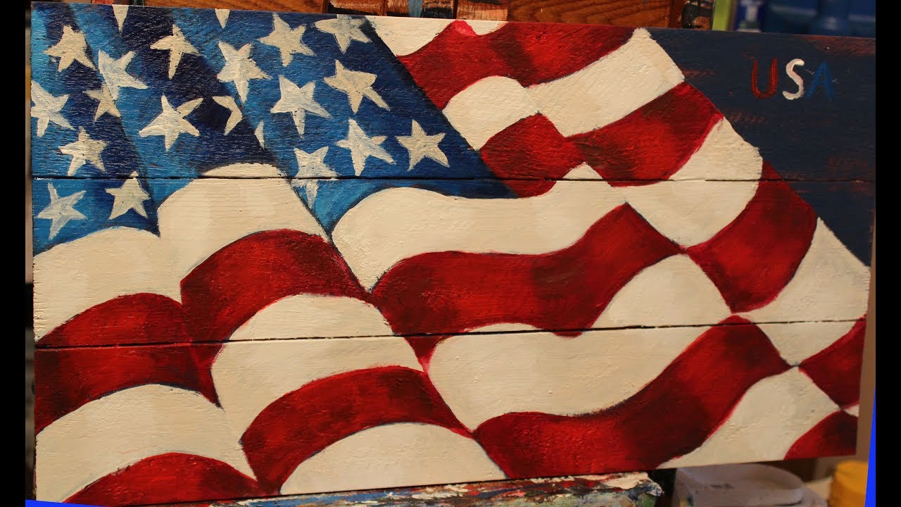 1280x720 United States Flag Beginner Painting On Wood Panel - United States Painting