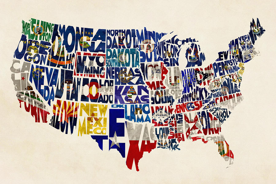 900x600 United States Flags Map Painting By Inspirowl Design - United States Painting