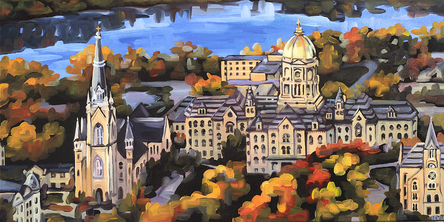 900x450 Notre Dame Painting By Anne Lewis - University Of Notre Dame Painting