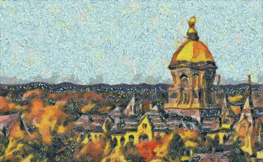 900x555 Notre Dame University Autumn Day Painting By Dan Sproul - University Of Notre Dame Painting