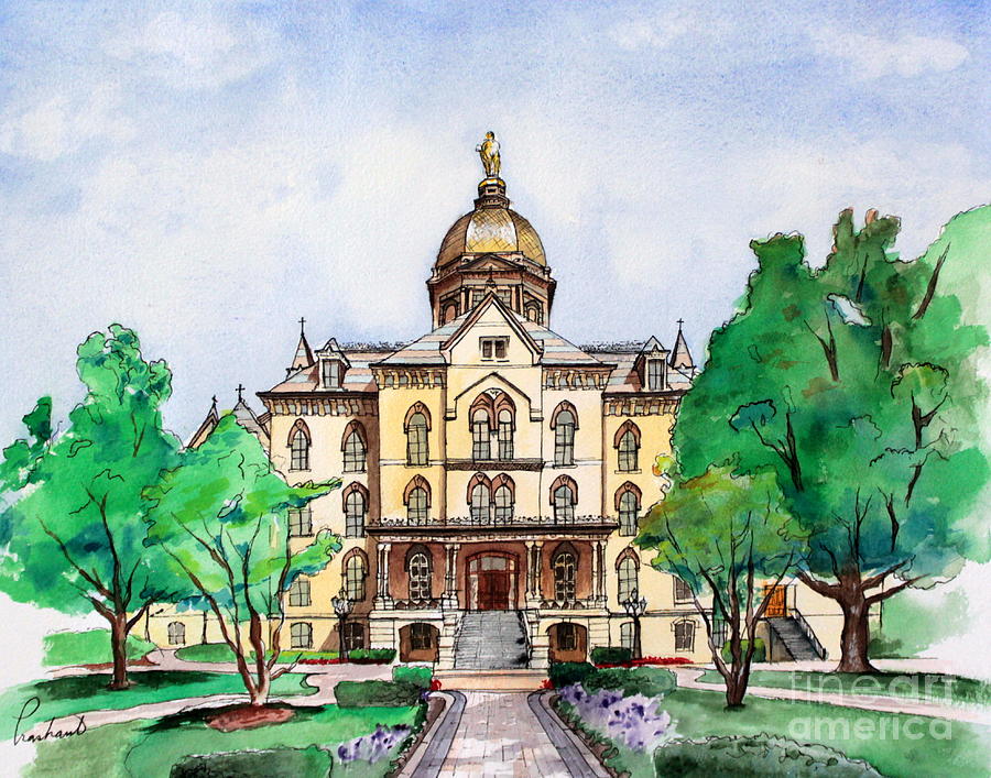 900x707 University Of Notre Dame Painting By Prashant Shah - University Of Notre Dame Painting