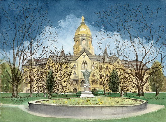 570x418 University Of Notre Dame Art Print Nd Hand Signed Giclee - University Of Notre Dame Painting