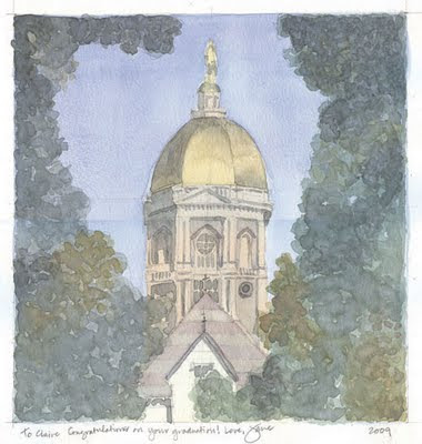 380x400 Jane Sloss, Watercolor Paintings 4. Administration Building - University Of Notre Dame Painting