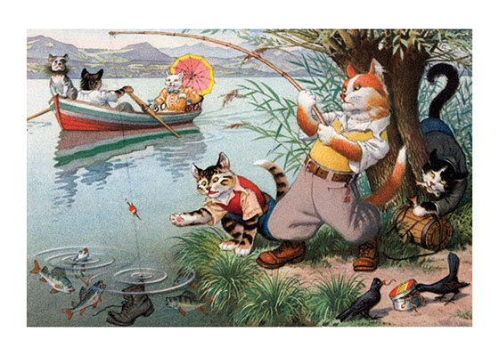 560x400 A Cat Fishing Trip Captivating Cats Animals Art Prints - Unpleasant Surprise Painting