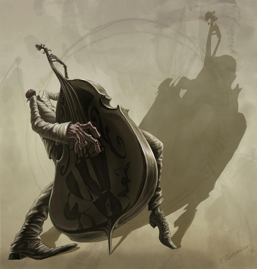 878x920 Double Bass Player, An Art Print By Evgeni Hristov - Upright Bass Painting