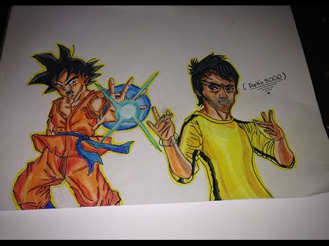 480x360 Como Dibujar A Goku Vs Bruce Lee - Upside Down Bruce Lee Painting