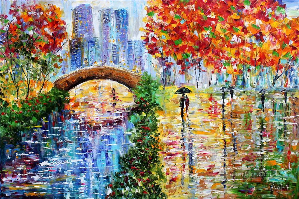 1050x697 New York Central Park Rain Urban Landscape Painting - Urban Landscape Painting