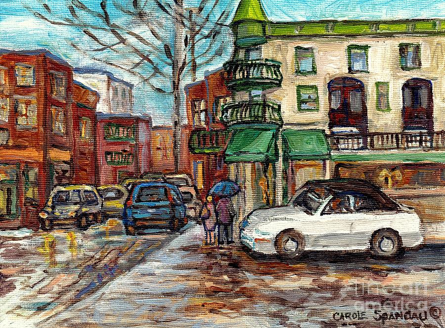 900x663 Olimpico Cafe Rainy Street Umbrella Day Canadian Urban Landscape - Urban Landscape Painting
