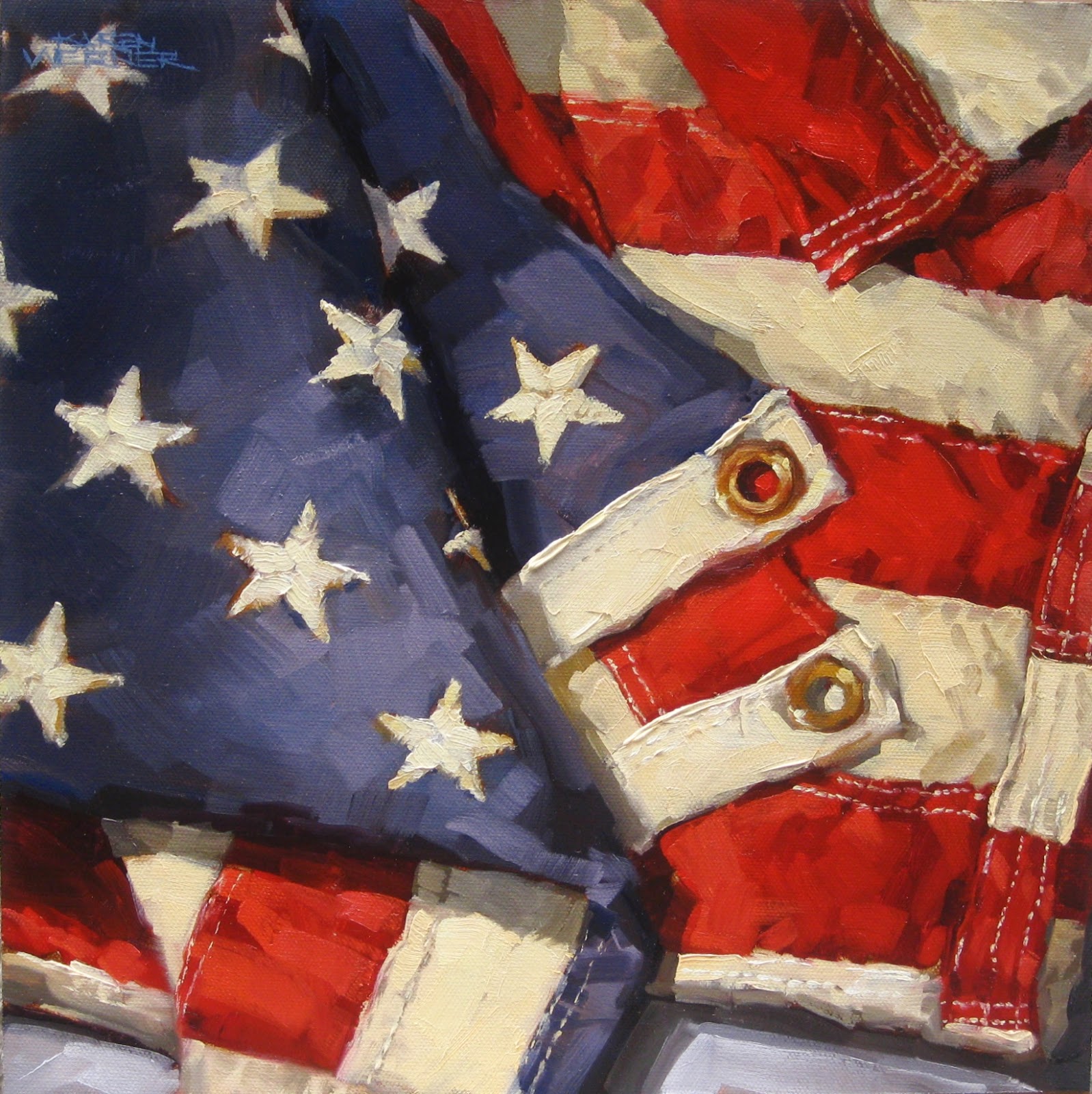 1598x1600 Karen Werner Fine Art Stars Amp Stripes An American Flag Oil Painting - Us Flag Painting