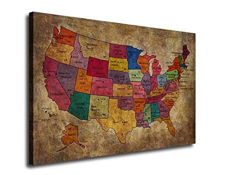 450x347 Map Painting Of United States Of America Canvas Wall Art 24 X 36 - Us Map Painting