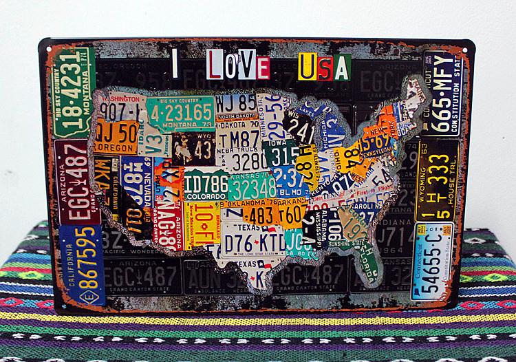 750x526 Retro Tin Signunited States Map Iron Plaque Barcafeclub - Us Map Painting