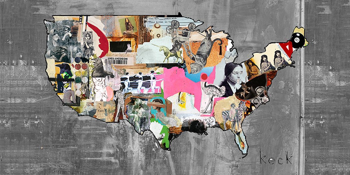 1200x600 Us Map Ii Canvas Art Print Mixed Media, Canvases And Mixed Media Art - Us Map Painting