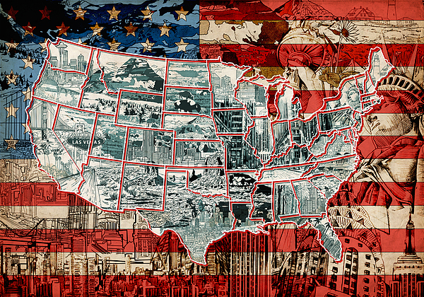 600x420 United States Drawing Collage Map 6 Onesie For Sale By Bekim Art - Us Map Painting