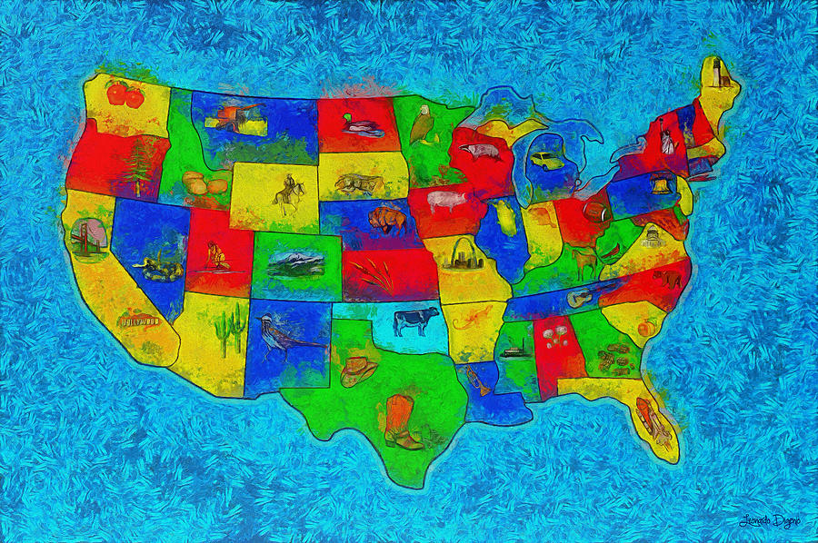 900x598 Us Map With Theme - Us Map Painting