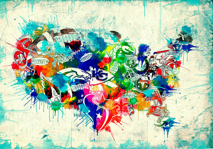 900x630 Usa Nfl Map Collage 5 Painting By Bekim Art - Us Map Painting