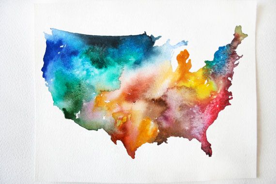 570x380 America Map Print, 8x10 Usa Watercolor Painting, Colorful - Us Map Painting