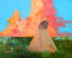 300x239 Original Oil Painting Landscape Romantized American Tipi Usa By - Usa Painting