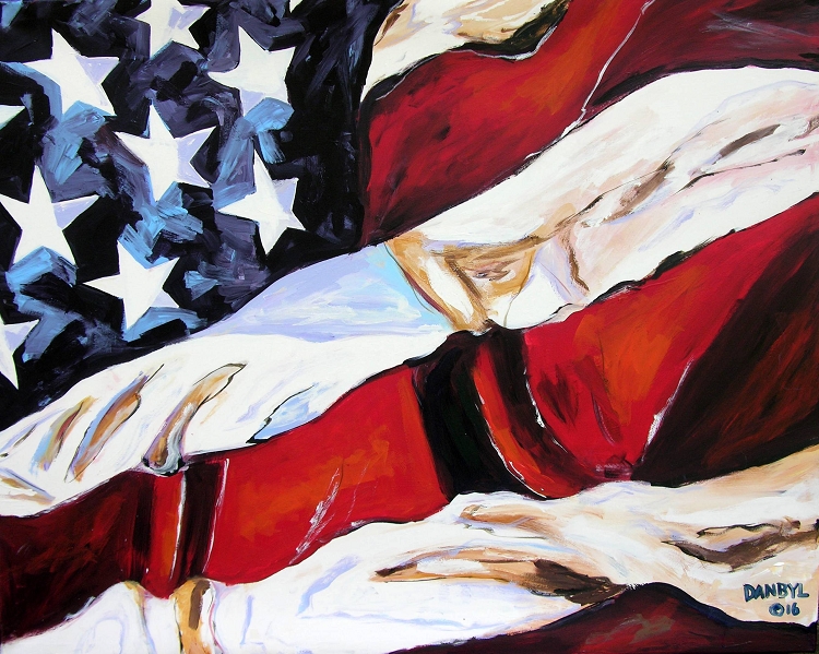 750x599 Usa Flag Huge Original Fine Art Painting By Dan Byl - Usa Painting