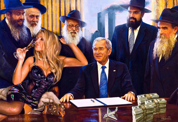 599x412 George Bush Usa Painting By Tos Kostermans 1 - Usa Painting