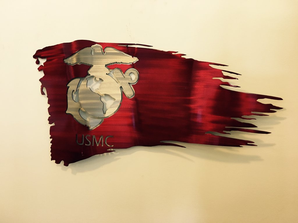 1024x768 Usmc Wavy Weathered Old Glory Painted Metal Art Of Wisconsin - Usmc Painting