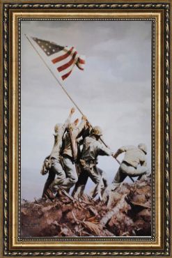247x370 Unknown Artist Usmc Flag Raising On Iwo Jima In Wwii Framed - Usmc Painting