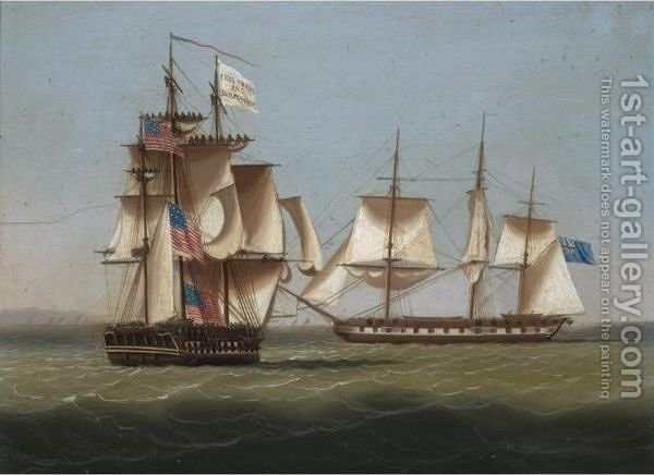 600x436 The H.m.s. Shannon And The U.s.s. Chesapeake (After) Thomas - Uss Chesapeake Painting