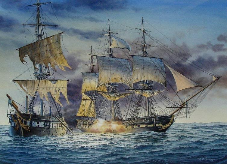 754x547 Oil Painting Of The Uss Constitution And The Hms Guerriere By - Uss Constitution Painting