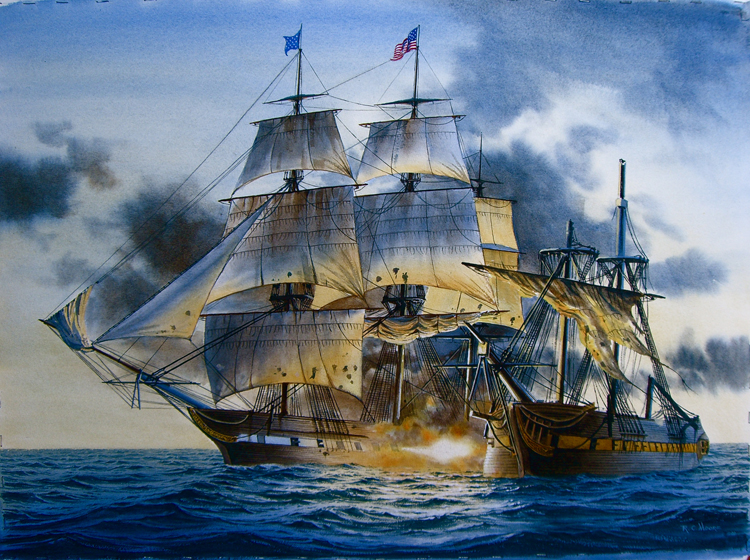 750x560 Oil Painting Of Uss Constitution - Uss Constitution Painting