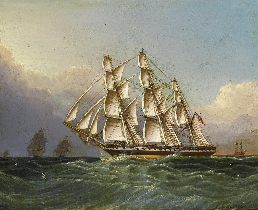 900x734 U.s.s. Constitution Off Sandy Hook Painting By James Edward - Uss Constitution Painting