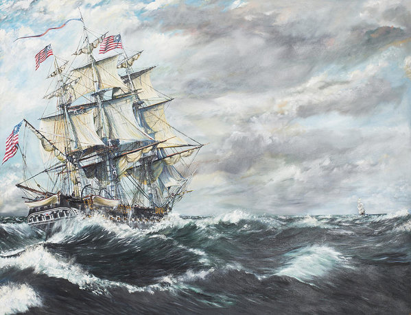 599x460 Uss Constitution Heads For Hm Frigate Guerriere Art Print By - Uss Constitution Painting