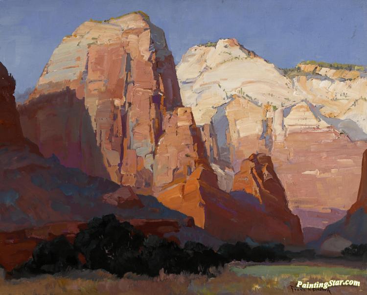 750x603 Pinnacle Rock, Utah Artwork By Franz Bischoff Oil Painting Amp Art - Utah Painting
